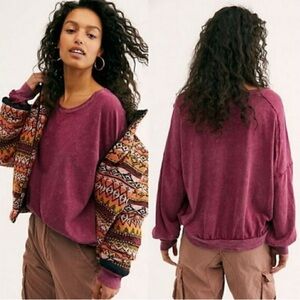 NWOT Free People 213 Tee Sweet Myrtle distressed long sleeve top sz XS oversized
